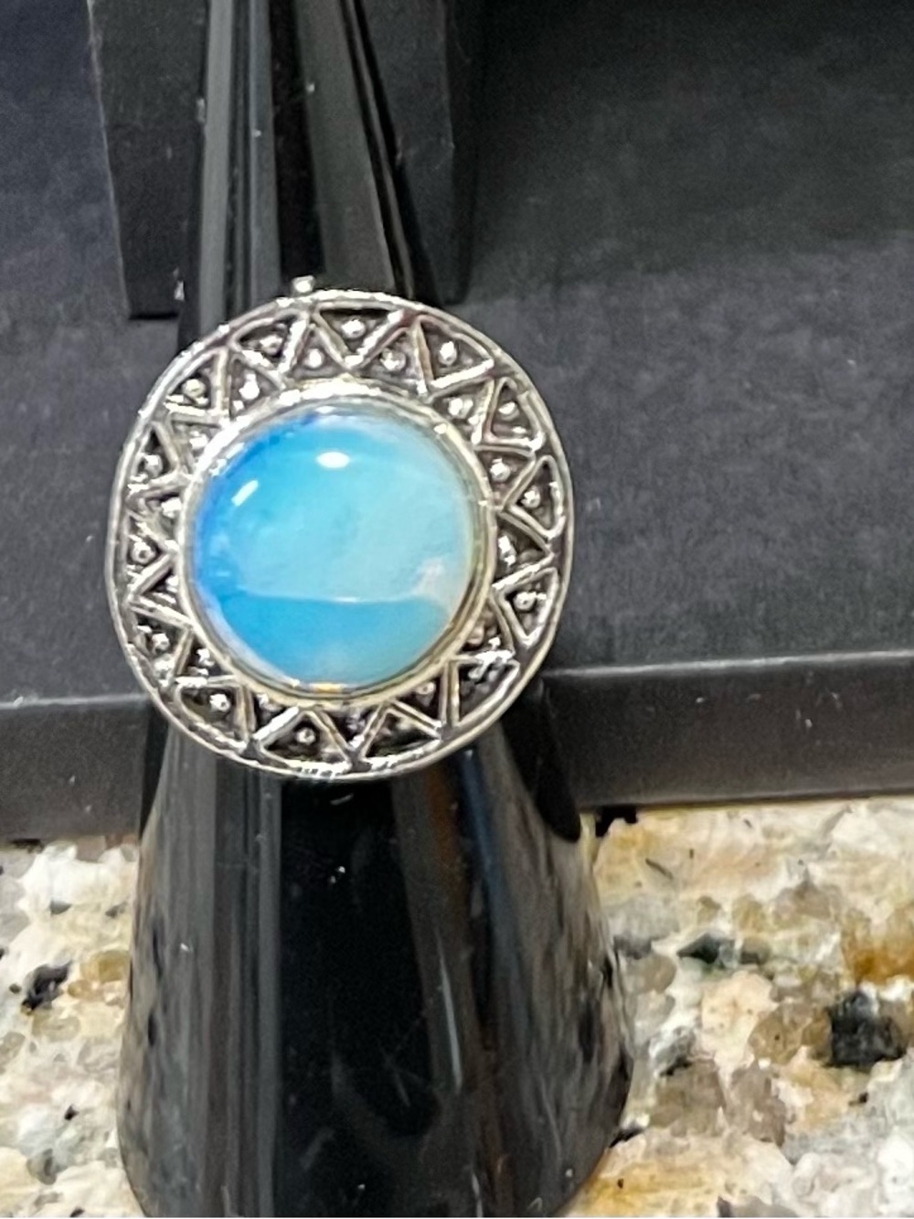 Silver-Tone Blue Moonstone Adjustable Ring (adjustable from a 6 to 10) - Picture 2 of 3